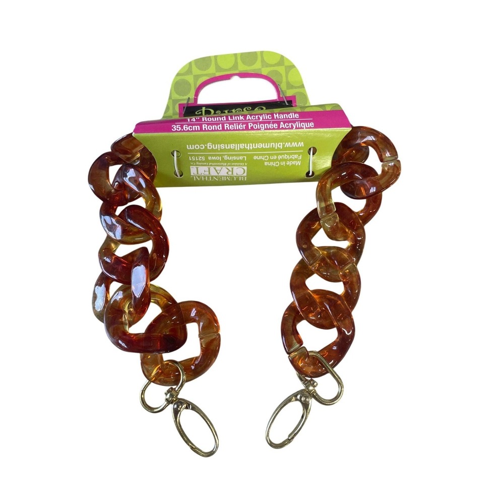 14" Round Link Acrylic Handbag Handles Amber Tone Gold Hardware Bag Accessory